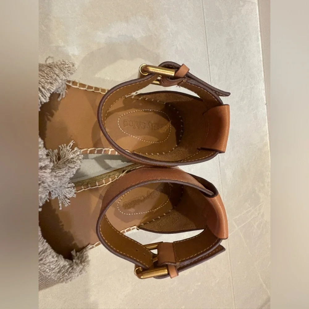 See By Chloe Beige Glyn Espadrilles Flats In Canvas and Leather Size 37
